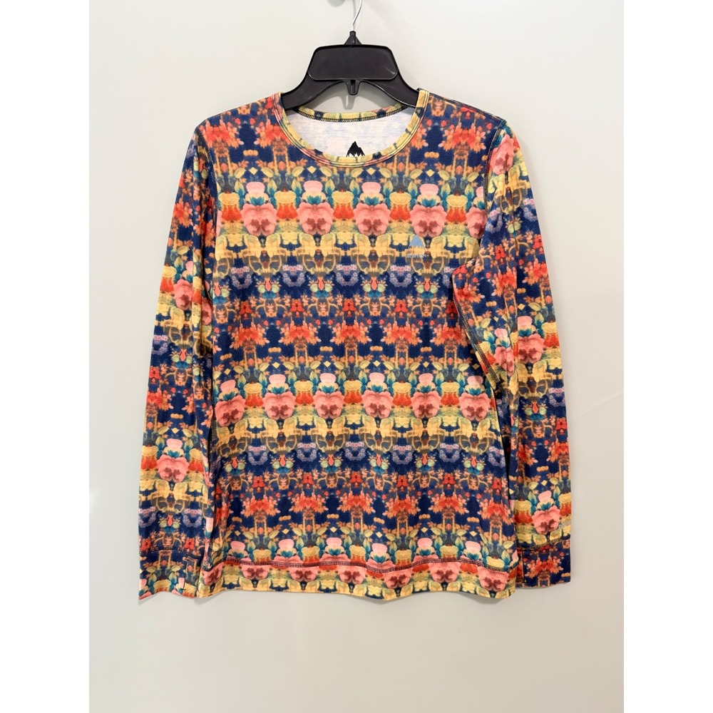 Burton Dryride Midweight Crew Base Layer Floral Print Thumbhole Top Large